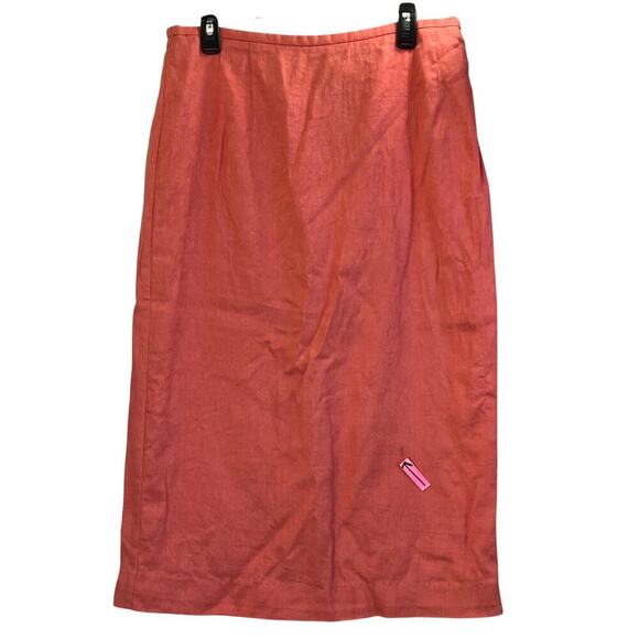 Plaza South Womens 16 Orange Back Slit Linen Blend Skirt Office Wear FLAW - Picture 1 of 7